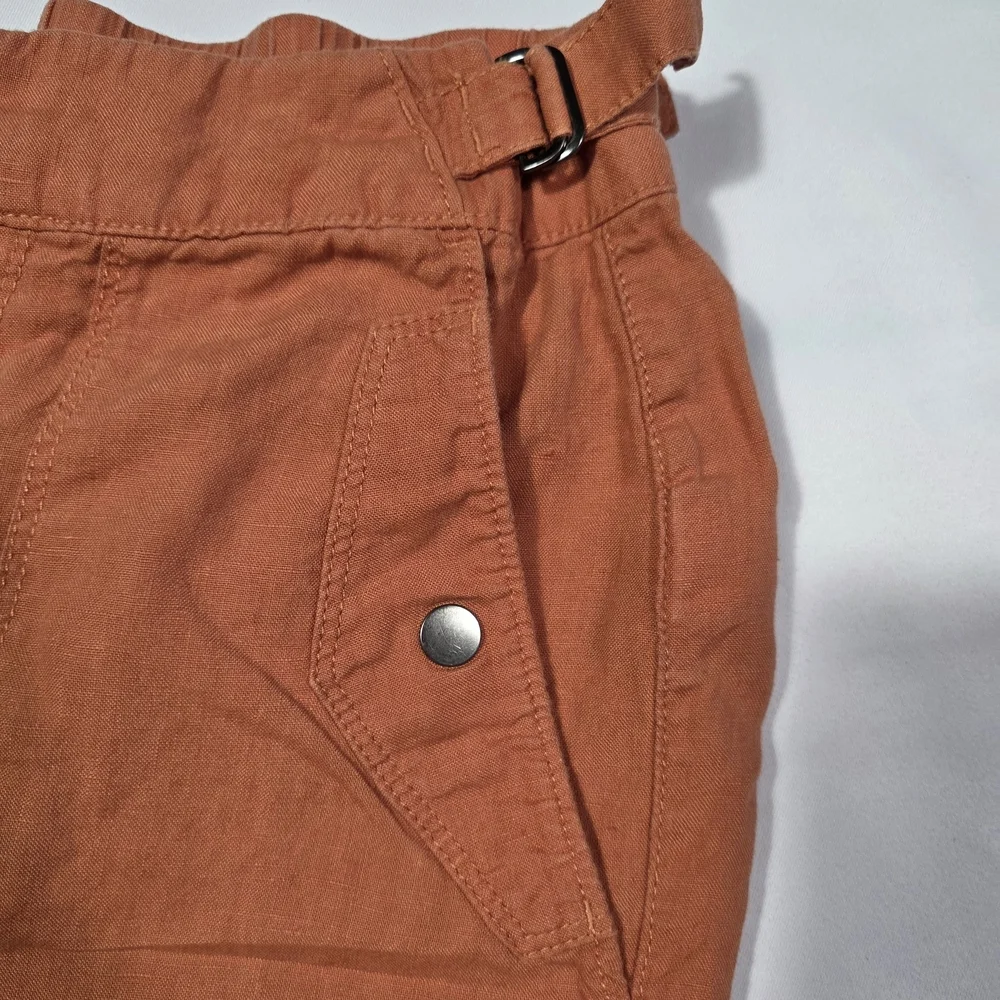 Athleta 100% Linen Pants Women Size 6 Orange Elastic Waist Lightweight Summer - Picture 5 of 10